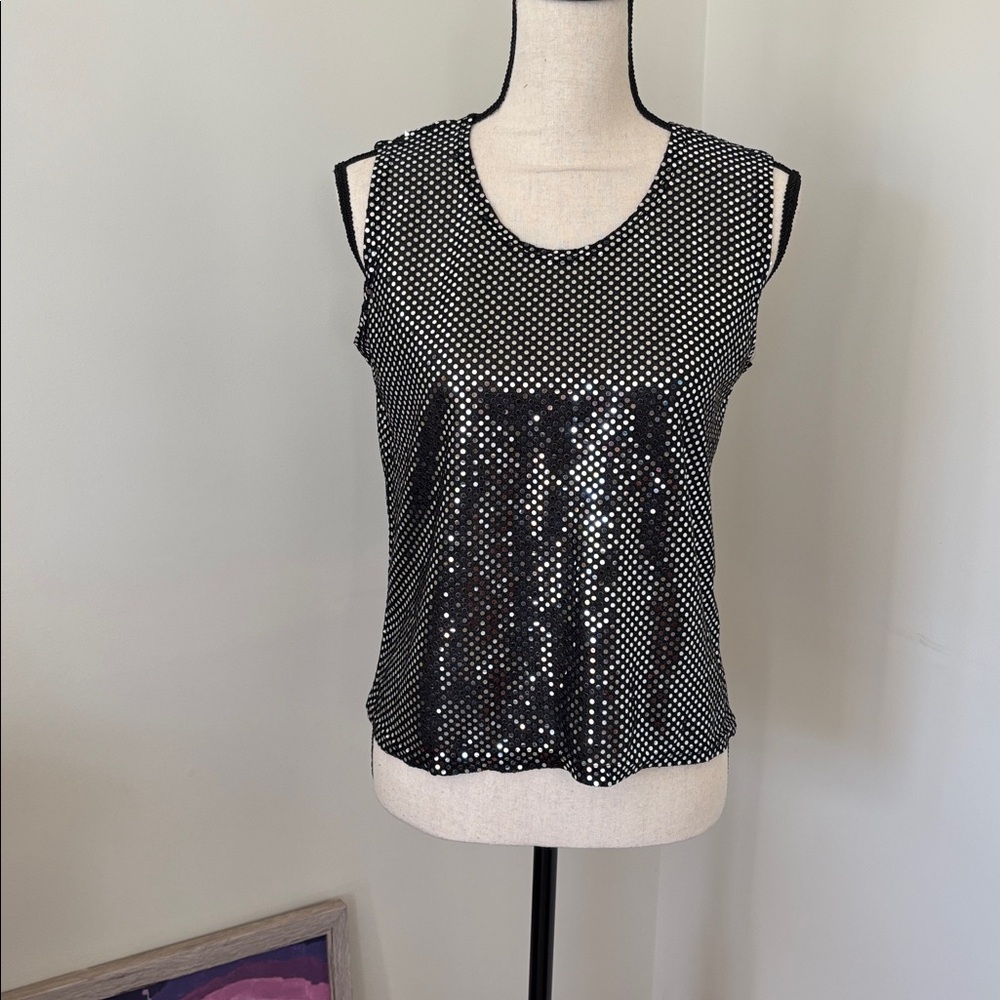 A set of 3 Tops Black, Silver and Gold Polka Dot Sleeveless